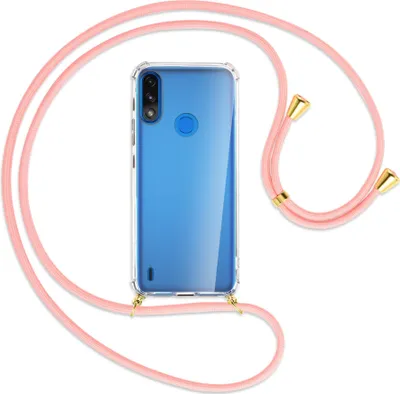 Produktbild von Handykette Backcover-Schutzhülle mit Band (Metall goldfarben) für Motorola Moto E7 Power, E7i Power - rosa
