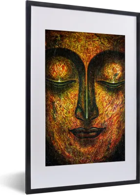 Produktbild von MuchoWow® MuchoWow® Gerahmtes Poster Buddha - Gesicht - Orange 40x60 cm - Poster mit zchwarzem Bilderrahmen - Poster in Rahmen