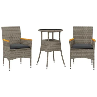 Produktbild von 3-tlg. Garten-Essgruppe mit Kissen Grau Poly Rattan und Glas