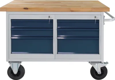 Produktbild von Mobile Werkbank Rhino mit 6 Schubladen | HxBxT 83x130x60cm | Traglast 500kg | Lichtgrau/Anthrazitgrau