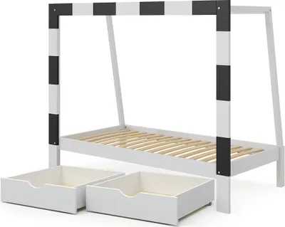 Obrázek produktu pro Vitalispa Dětská postel Fußballtor, 80x160 cm se zásuvkou, Bílá/Černá