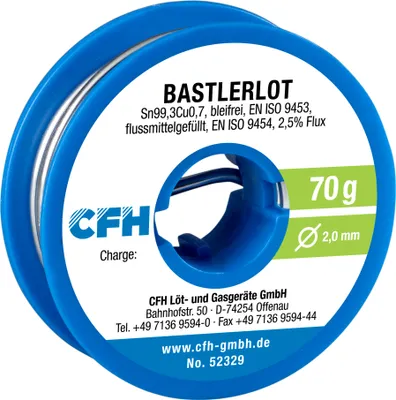 Produktbild von CFH Bastlerlot bleifrei 70 g für allgemeine Lötarbeiten Flussmittel 2 mm