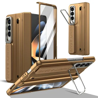 Obrázek produktu pro Pouzdro pro Samsung Galaxy Z Fold 4, s stojánkem, ochranou pantu, stylusem a poutkem, odolné PC Zlatá