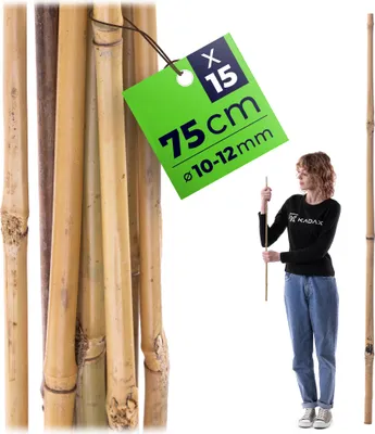 Produktbild von KADAX Bambusstäbe 75cm x 10/12mm, 15er Set, Pflanzstäbe aus Bambus, Bambusstangen als Rankhilfe für Tomatenpflanzen & Kletterpflanzen, Tomatenstützen