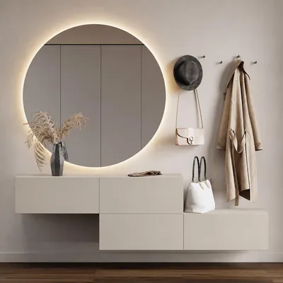 Produktbild von Flur Möbel Garderobe 2x Hängeschrank 140 cm Kaschmir mit Nova Spiegel 100 cm
