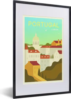 Produktbild von MuchoWow® MuchoWow® Gerahmtes Poster Illustration der Hauptstadt Lissabon, Portugal 40x60 cm - Poster mit zchwarzem Bilderrahmen - Poster in Rahmen