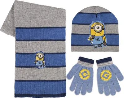 Produktbild von Minions Winter Set - Mütze, Handschuhe, Schal grau/blau