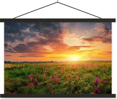 Produktbild von MuchoWow® Textilposter Blumen - Sonnenuntergang - Frühling 150x100 cm mit schwarzem Rahmen - Schlafzimmer