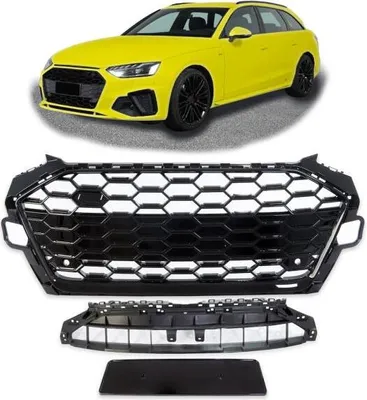 Immagine prodotto di Griglia anteriore a nido d'ape, larga, nera lucida, compatibile con Audi A4 B9 restyling con S Line