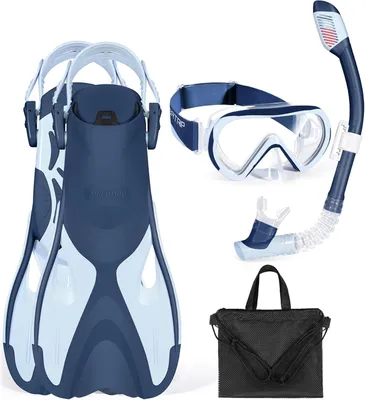 Produktbild von Schnorchelset für Kinder, 4-in-1, mit Tauchmaske 180 Grad, Flossen, Schnorchel, für Strand
