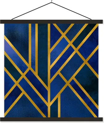 Produktbild von MuchoWow® Textilposter Gold - Blau - Design - Luxus 90x90 cm mit schwarzem Rahmen - Magnetisches