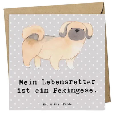 Produktbild von Mr. & Mrs. Panda Grußkarte Pekingese Lebensretter - Grau Pastell - Geschenk, Peking-Palasthund, Pekinese, anlasskarte, faltkarte, Klappkarte, Welpe, doppelkarte