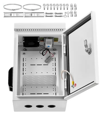 Obrázek produktu pro SucceBuy Vodotěsná elektrická skříň IP65, rozvodná skříň z oceli válcované za studena s termostatem, ventilátorem a ochranným krytem, uzamykatelná přípojná skříň pro venkovní použití, 30 x 20 x 40 cm