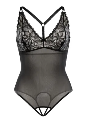 Zdjęcie produktu dla Body damskie Teyli z przezroczystej siateczki i koronki Vanessa Female 2431 czarny L/XL
