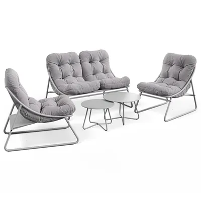 Produktbild von di volio Gartenmöbel Set ARSOLI – grau, moderne Gartenlounge aus Stahl, 1x Sofa, 2x Sessel, 2x Tisch, wetterfest & bequem