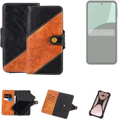 Produktbild von K-S-Trade Handyhülle Schutzhülle Bookstyle Case Wallet-Case kompatibel mit Sharp Aquos Sense9 Handy Cover Bumper Klapphülle schwarz hellbraun 1x