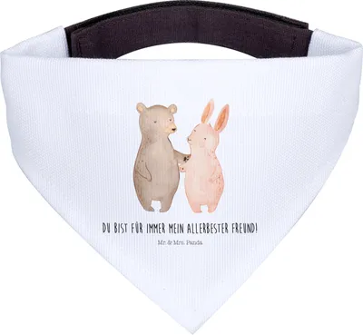 Produktbild von Mr. & Mrs. Panda Halstuch Hund Bär und Hase Umarmen - Weiß - Geschenk, Hunde-Halstuch, Umarmung, BFF, Hunde, Freundin, Tuch, für Immer, Freunde