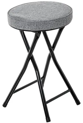 Imagen del producto de Taburete plegable de metal y tela, en color y gris, con dimensiones de 30 x 30 x 49 cm
