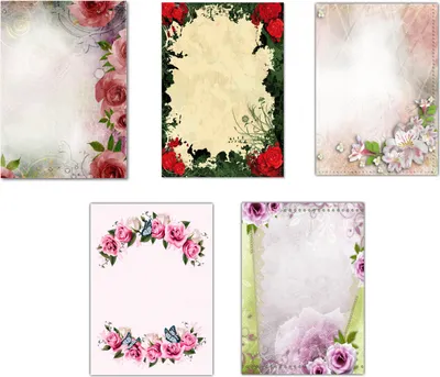Produktbild von 5 x 10 Blatt im Set Briefpapier Mix DIN A4 Blumen Blüten (MPA-5235) Vintage Retro Rosen Motivpapier