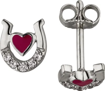 Produktbild von JOBO Kinder Ohrstecker Hufeisen Herz pink 925 Silber 10 Zirkonia Kinderohrringe