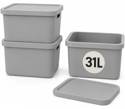 Produktbild von Plastard Aufbewahrungsbox mit Deckel 3er-Set 31 Liter in Grau