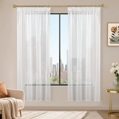 Zdjęcie produktu dla Zestaw 2 przezroczystych zasłon z taśmą marszczącą, 175 x 140 cm, białe zasłony przesuwne do salonu i sypialni