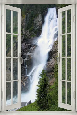 Produktbild von Wallario Poster mit Fenster-Illusion: Wasserfall, Größe: 100 x 150 cm