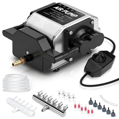 Produktbild von 25W 3300L/H Alu Luftpumpe Aquarium Sauerstoffpumpe, 45kPa 6 Luftstein + 6 Ausgänge Mit Kupfermotor, Regelbare Teichbelüfter für Gartenteiche Aufzucht