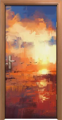 Produktbild von Türposter 90x200 cm Türaufkleber Türtapete Türfolie Klebefolie Gemälde mit Sonnenuntergang am See