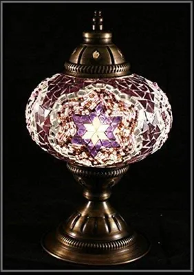 Produktbild von Türkische Tischlampe mit 13 cm rosa Mosaikglas - Orientalische Lampe für stimmungsvolle Beleuchtung