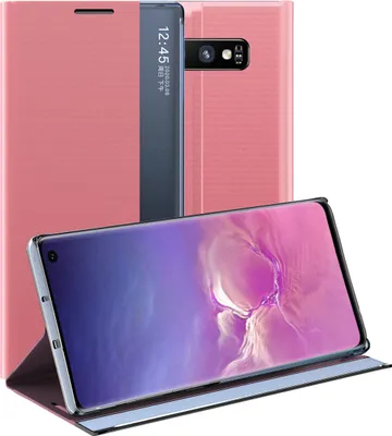 Produktbild von Galaxy S10 Hülle, LaimTop Slim Flip Leder Smart View Window Klappetui Schutzhülle mit Standfunktion für Samsung Galaxy S10 Rosa