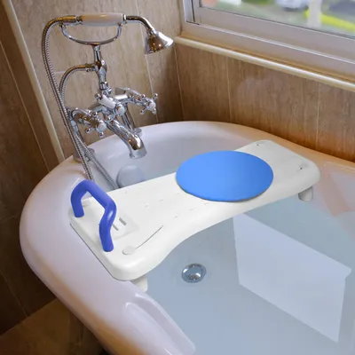 Produktbild von YZNAHRE Badewannenbrett 75,5x34cm Badewannensitz Senioren Erwachsene mit Ergonomisch Griff und Drehplatte, Wannensitz Rutschfest Duschbrett Badewanne Brett, Blau