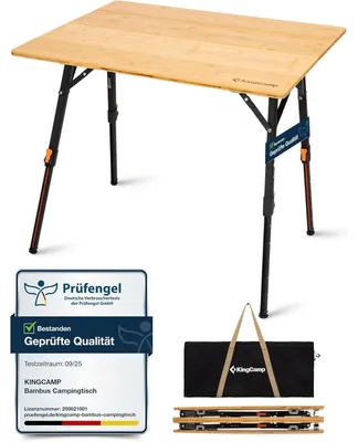Produktbild von Campingtisch Bambus Klapptisch höhenverstellbar 80x60cm belastbar 80kg mit Tragetasche