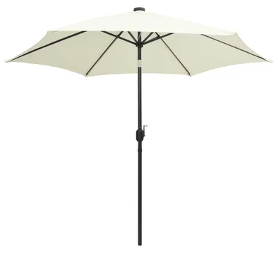 Image de vidaXL Parasol avec éclairage LED et mât en aluminium 300 cm blanc sable