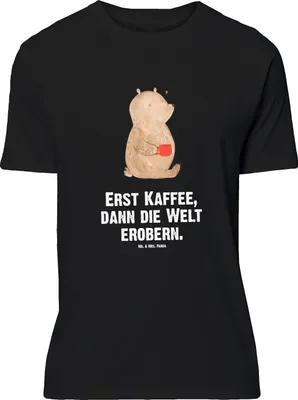 Produktbild von Mr. & Mrs. Panda Größe M T-Shirt Bär Kaffee - Schwarz - Geschenk, Herren, Teddy, Tshirt, Shirt, mit Spruch, Coffee, Motivation, Guten Morgen, Bären
