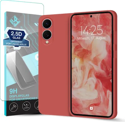 Produktbild von Hülle für Samsung Galaxy S25 Edge mit 9H Displayglas Displayschutz Plus Case Cover Bumper Silikon Softgrip Schutzhülle Farbe: Rot