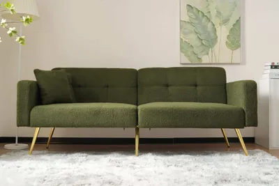 Produktbild von okwish Klappbares Schlafsofa Daybett mit Schlaffunktion,Gästebett Couch Sofa Bettsofa mit Großer Liegefläche, Polstersofa mit Kissen und seitlichen Aufbewahrungstaschen,Grün