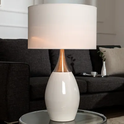 Produktbild von riess-ambiente Moderne Tischlampe CARLA 60cm weiß silber mit Leinenschirm Tischleuchte Lampe Leuchte