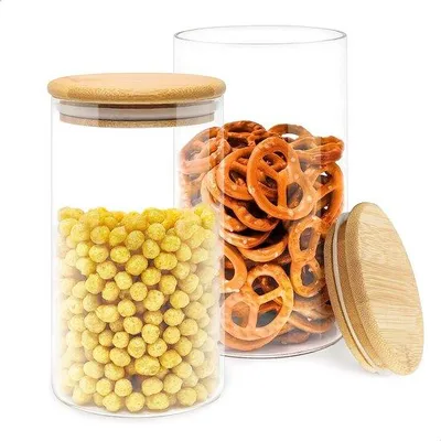 Produktbild von Bamboo-Deckel-Gläser, 2 Stück, 1,15 L, 17,5x10 cm, Holzdeckel, Luftdicht