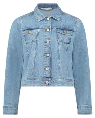 Produktbild von Taillierte Jeansjacke mit Hemdkragen, Langarm, Pattentaschen und 52 cm Gesamtlänge
