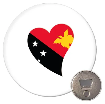 Produktbild von Huuraa Magnet Papua-Neuguinea Flagge Herz 59mm Kühlschrankmagnet rund Flaschenöffner Geschenkidee