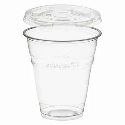 Produktbild von 50x  Trinkbecher 300ml + Deckel ohne Loch aus Biokunststoff (PLA)