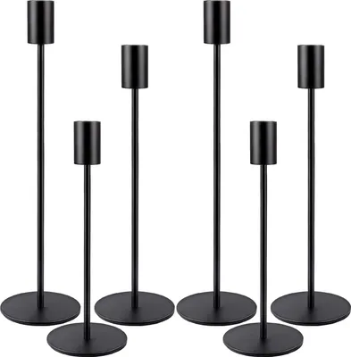 Produktbild von Set aus 6 schwarzen Metallkerzenhaltern für Stabkerzen - Vintage Wohnaccessoire und Dinnerzubehör