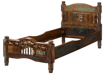 Immagine prodotto di MASSIVMOEBEL24 | FABLE #18 Letto singolo in legno riciclato - laccato / multicolore 90x200
