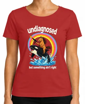 Imagen del producto de Camiseta para mujer con el texto "Indiagnosticado, pero algo no está bien", diseño "Pferd Statement", color rojo, talla L