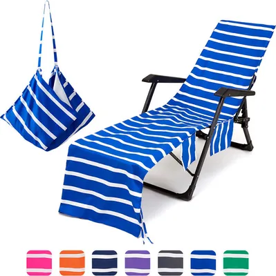 Produktbild von Strandstuhlbezug Handtücher Mikrofaser Lounge Stuhl Handtuchbezüge mit seitlichen Aufbewahrungstaschen Terry Strandtuch - Blau