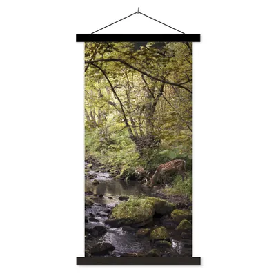 Produktbild von MuchoWow® Textilposter Hirsch - Baum - Wald 90x180 cm mit schwarzem Rahmen - Dekoration Wohnzimmer