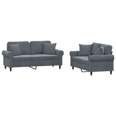 Image de vidaXL Ensemble de canapés 2 pièces avec coussins gris foncé velours