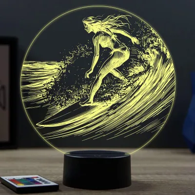 Image de Lampe 3D Sport Surfeuse – LED 16 couleurs – Idée Cadeau – Fabriquée en France