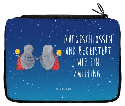 Produktbild von Mr. & Mrs. Panda Mäppchen Sternzeichen Zwilling - Sternenhimmel Blau - Geschenk, Zwillingsbruder, Bleistiftetui, Etui, Zwillinge, Glückskäfer, Federpenal, Marienkäfer